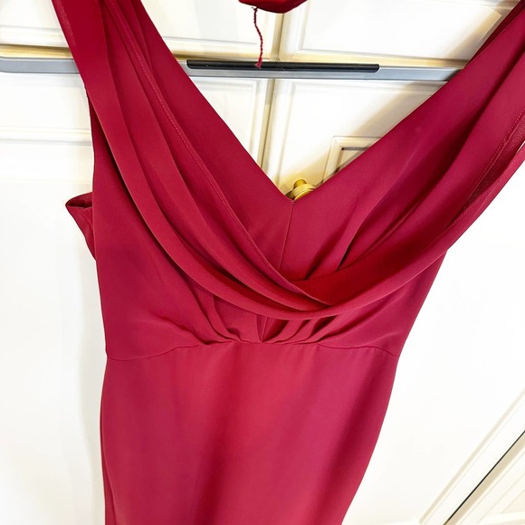Jenny Packham Womens Burgundy Wine Colored Bridesmaid Formal Cowl Neck Maxi Gown - Picture 9 of 11
